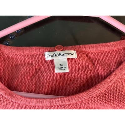 Croft & Barrow Sweater Womens Medium Coral Pink Textured Stripe 3/4 Sleeve - Thumbnail 5