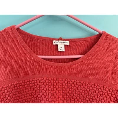 Croft & Barrow Sweater Womens Medium Coral Pink Textured Stripe 3/4 Sleeve - Thumbnail 3