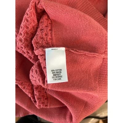 Croft & Barrow Sweater Womens Medium Coral Pink Textured Stripe 3/4 Sleeve - Thumbnail 6