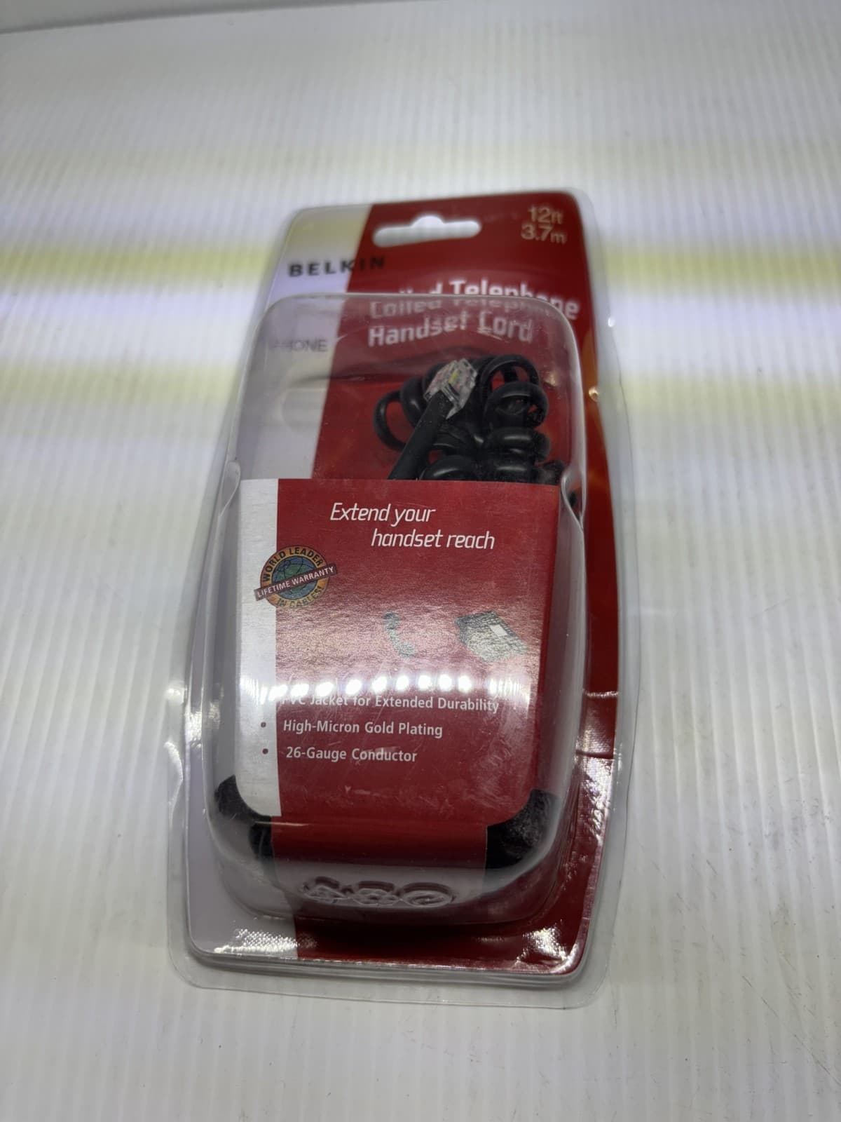 Lot Of 2 Belkin Coil Cord Telephone Handset 12 FT 3.7 M Modular - Thumbnail 2