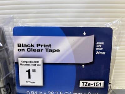 Brother Genuine P-Touch TZe-151 Laminated Tape 1” Inch Black Print ON CLEAR Tape - Thumbnail 2