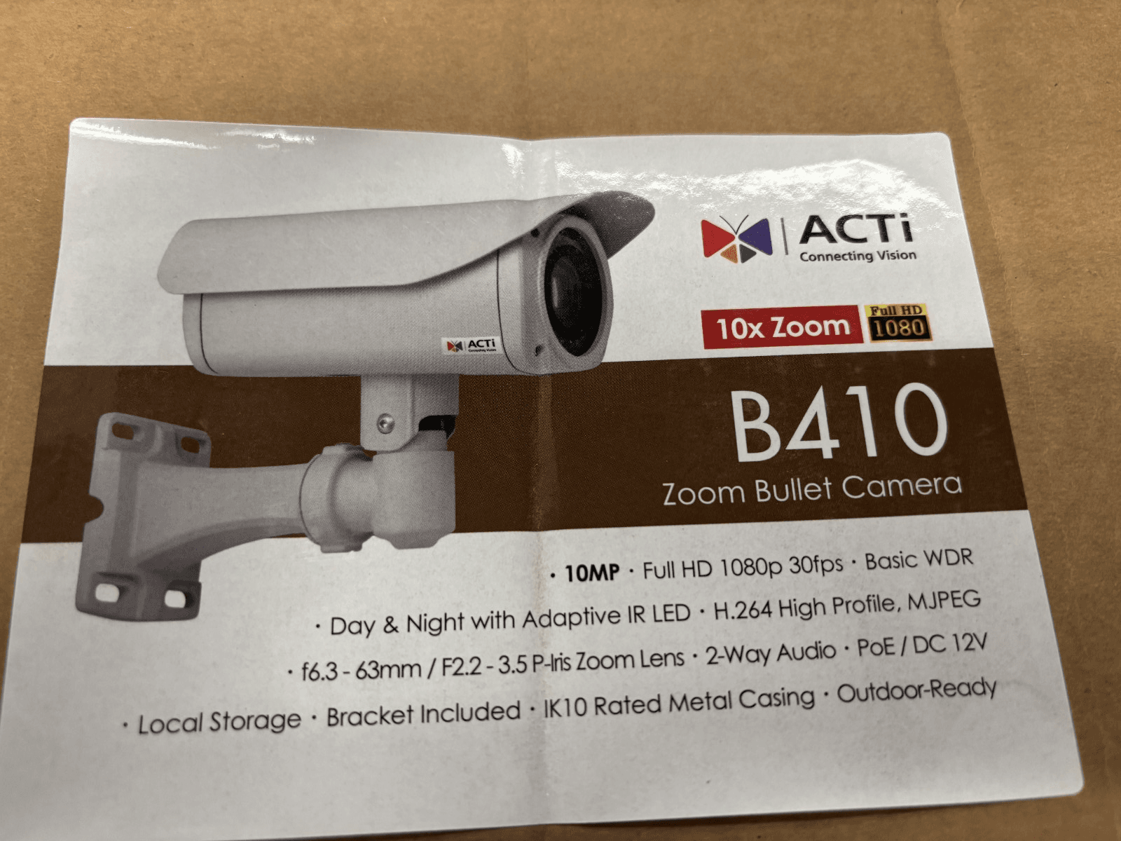 ACTi B410 10 Megapixel Day/Night Outdoor IR Bullet Camera, 6.3-63mm Lens - Image 1