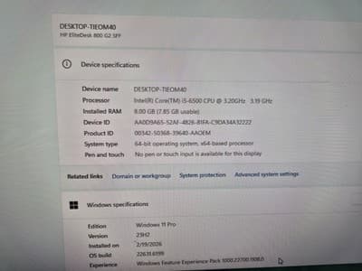 HP EliteDesk 800 G2 SFF i5-6500 8GB RAM 238SSD Desktop Win11 Free Shipping - Thumbnail 2