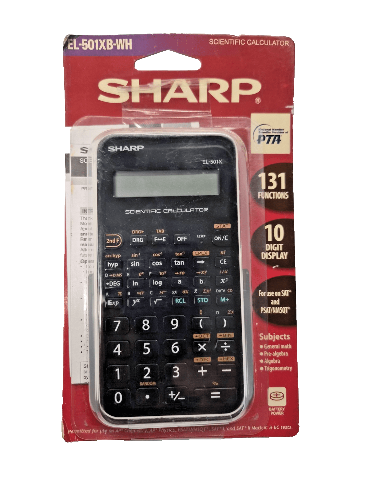 Sharp Scientific Calculator EL-501XB-WH 131 Functions 10 Digit Pre Algebra Trig - Image 1