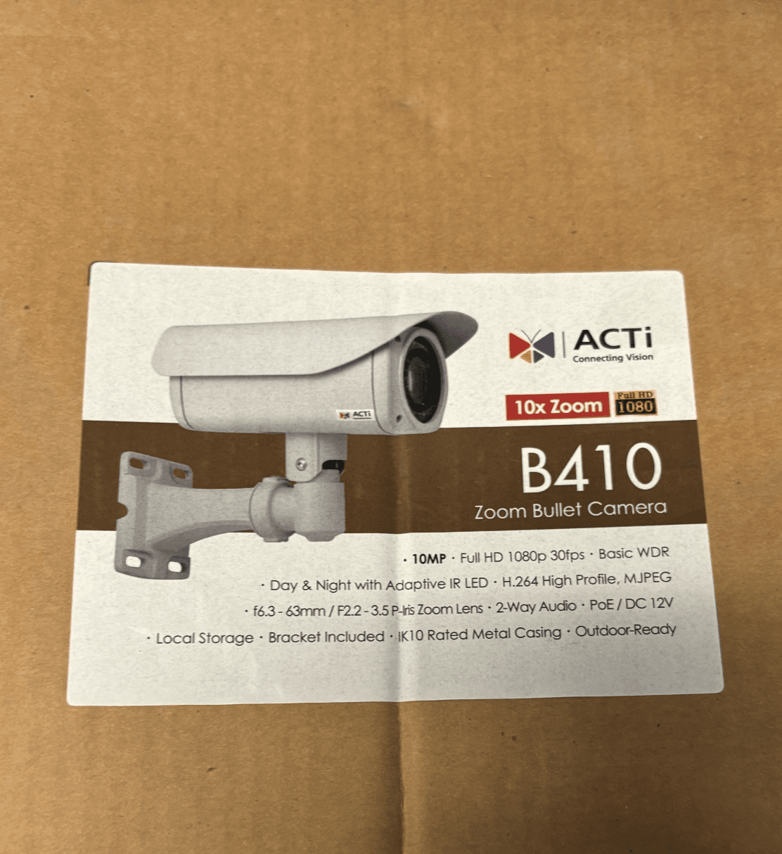 ACTi B410 10 Megapixel Day/Night Outdoor IR Bullet Camera, 6.3-63mm Lens - Image 1