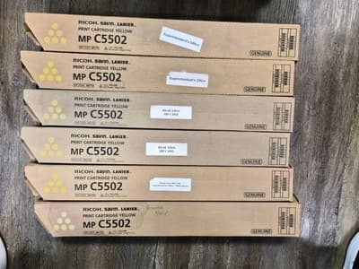Lot x 6 Ricoh Printer Toner Cartridges (MP C5502, Genuine) - Brand New YELLOW - Image 1