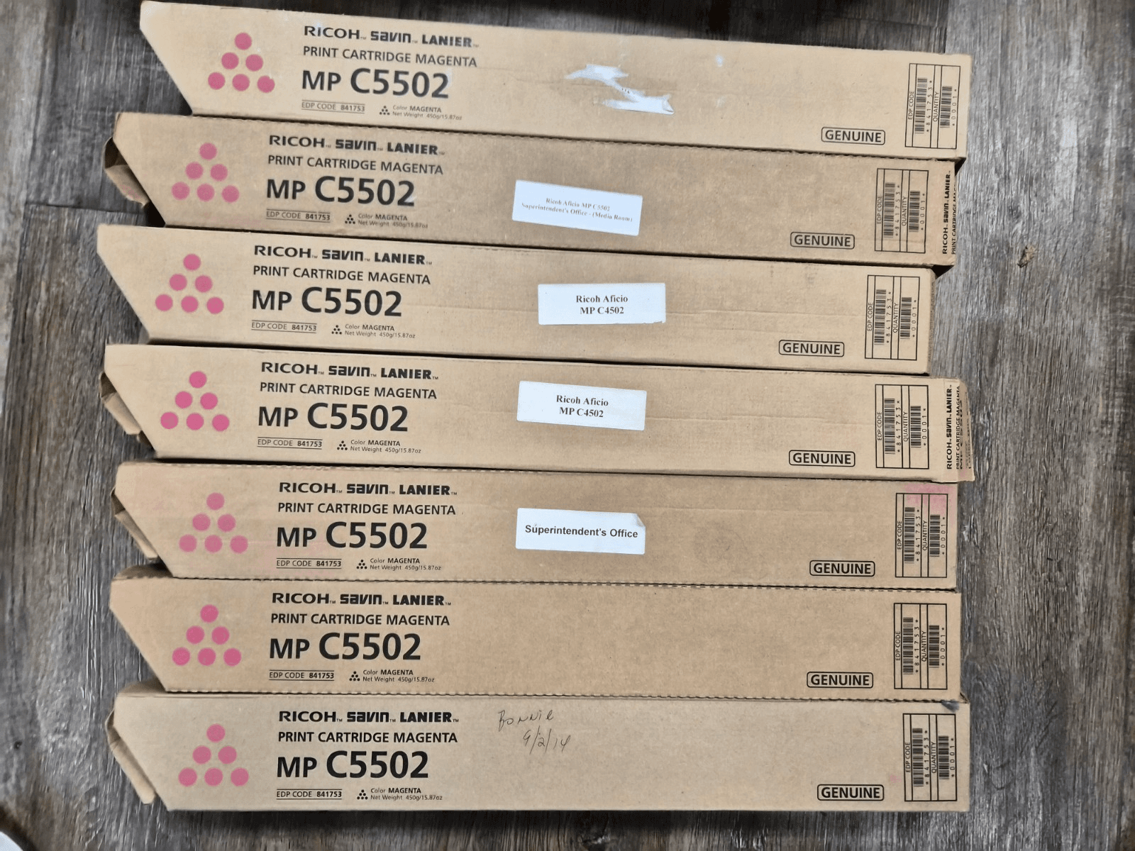 Lot of 7 Genuine RICOH MP C5502 MAGENTA Toner Cartridge [EDP Code: 841681] - Image 1