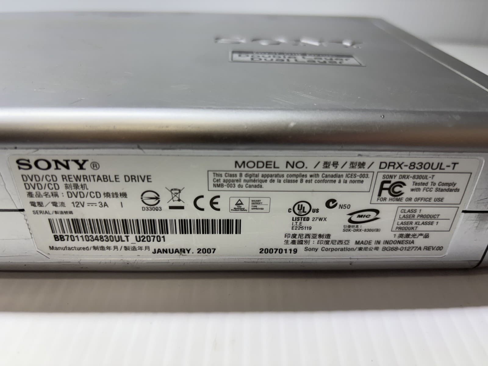 Sony DRX-820U External Double/Dual Layer DVD/CD ReWriteable Drive W/ Power Cord - Thumbnail 5