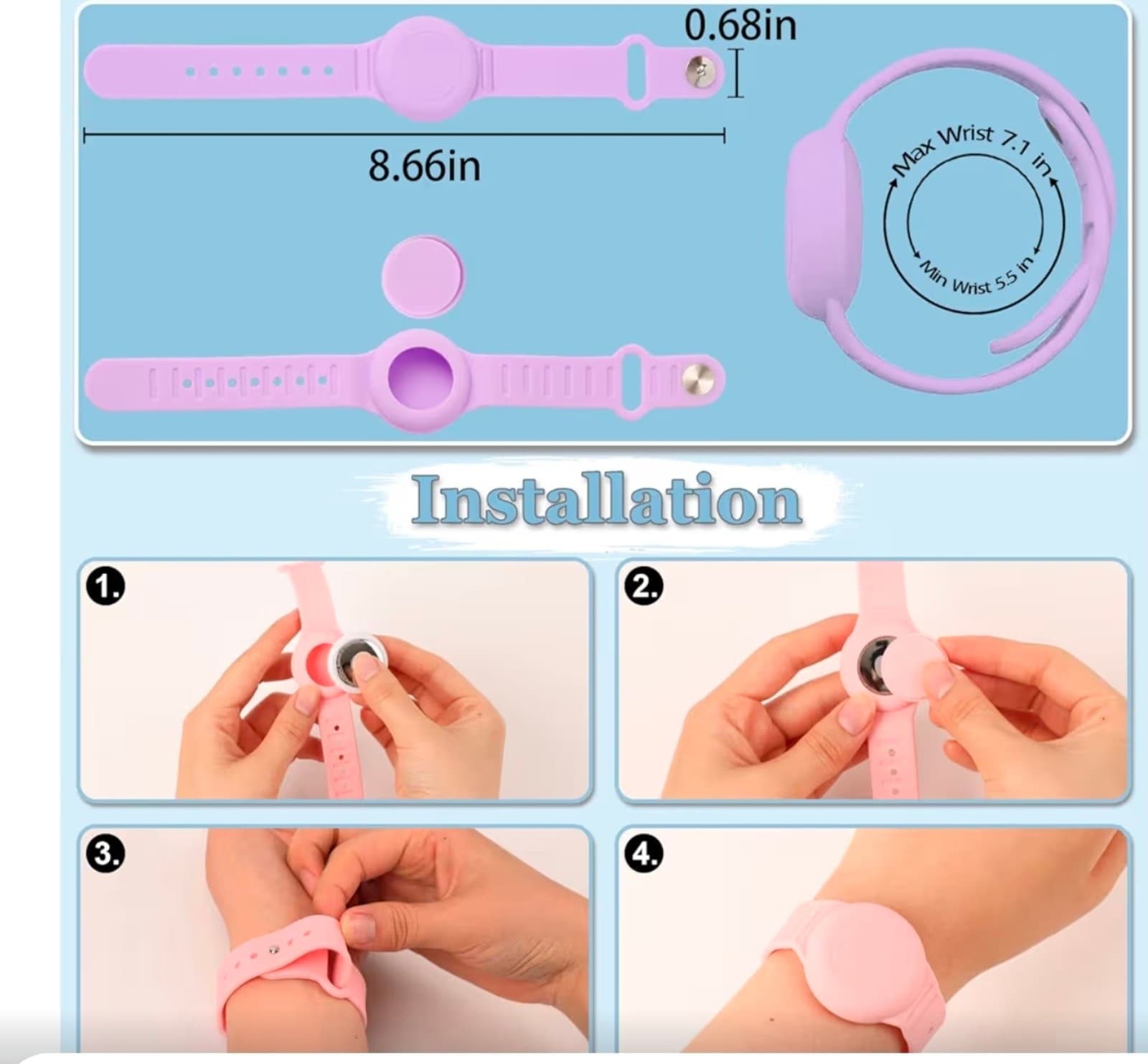 Kids Waterproof Airtag Bracelet Compatible with Apple AirTag, Hidden Silicon Pro - Thumbnail 2