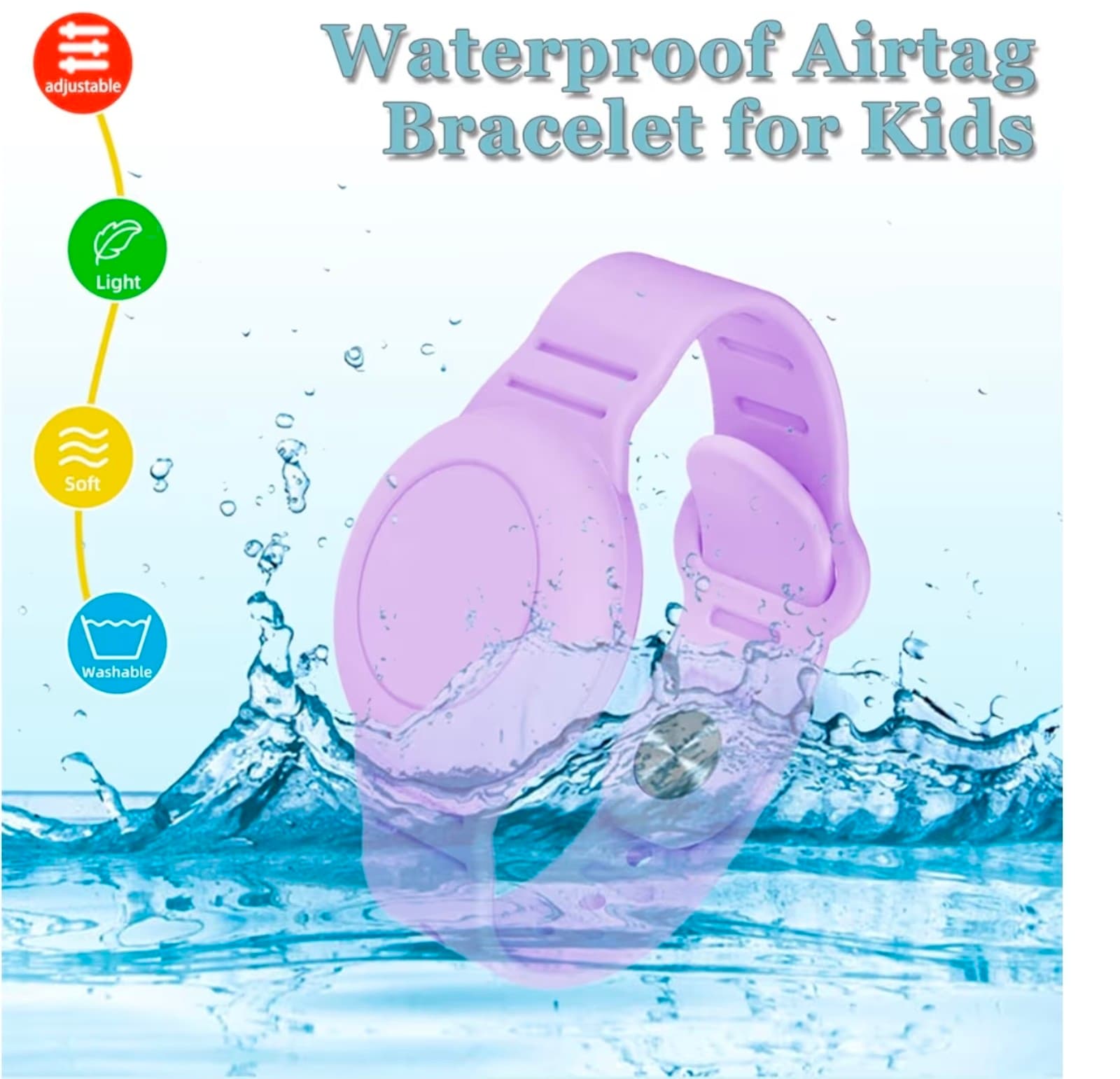 Kids Waterproof Airtag Bracelet Compatible with Apple AirTag, Hidden Silicon Pro - Thumbnail 4