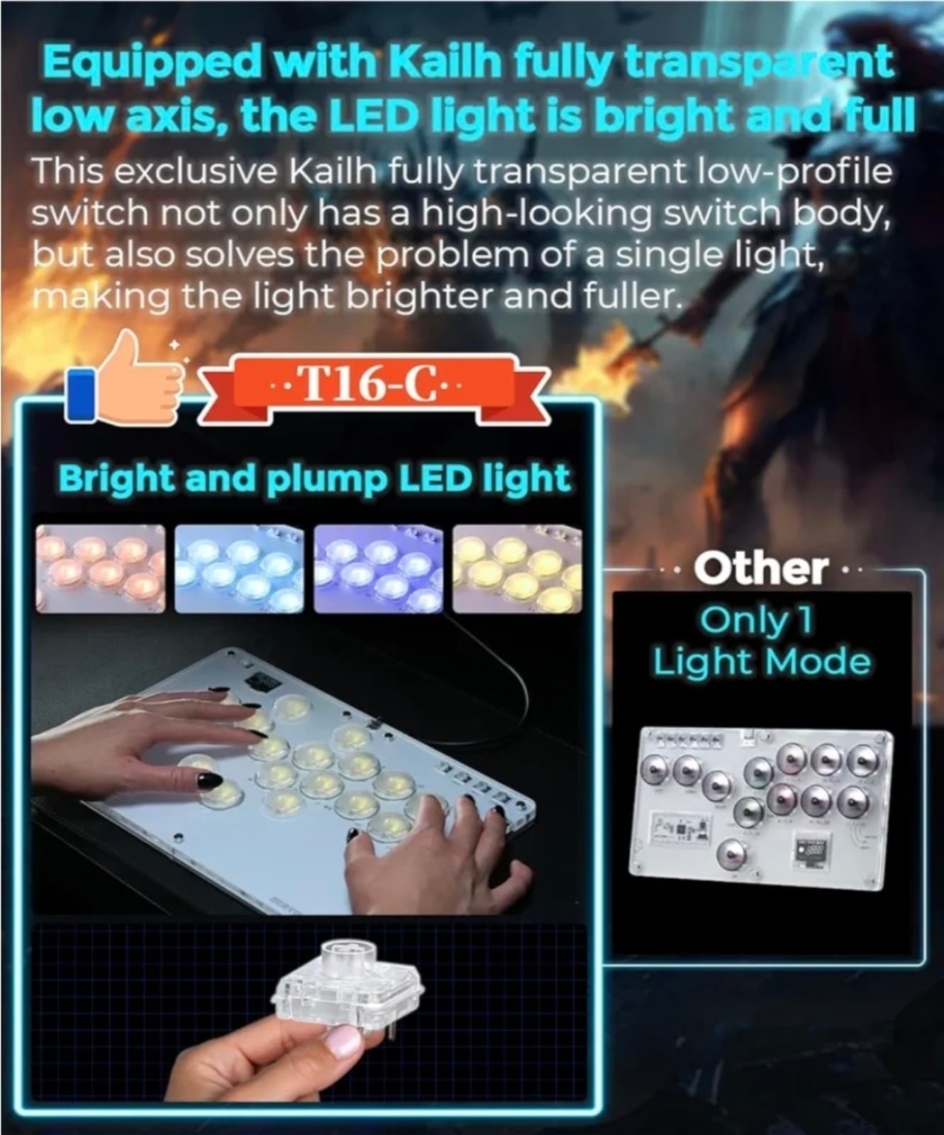 Arcade Controller 16Keys Compatible with PC/Ps3/Ps4/Switch/Steam,Fight Stick for - Thumbnail 2