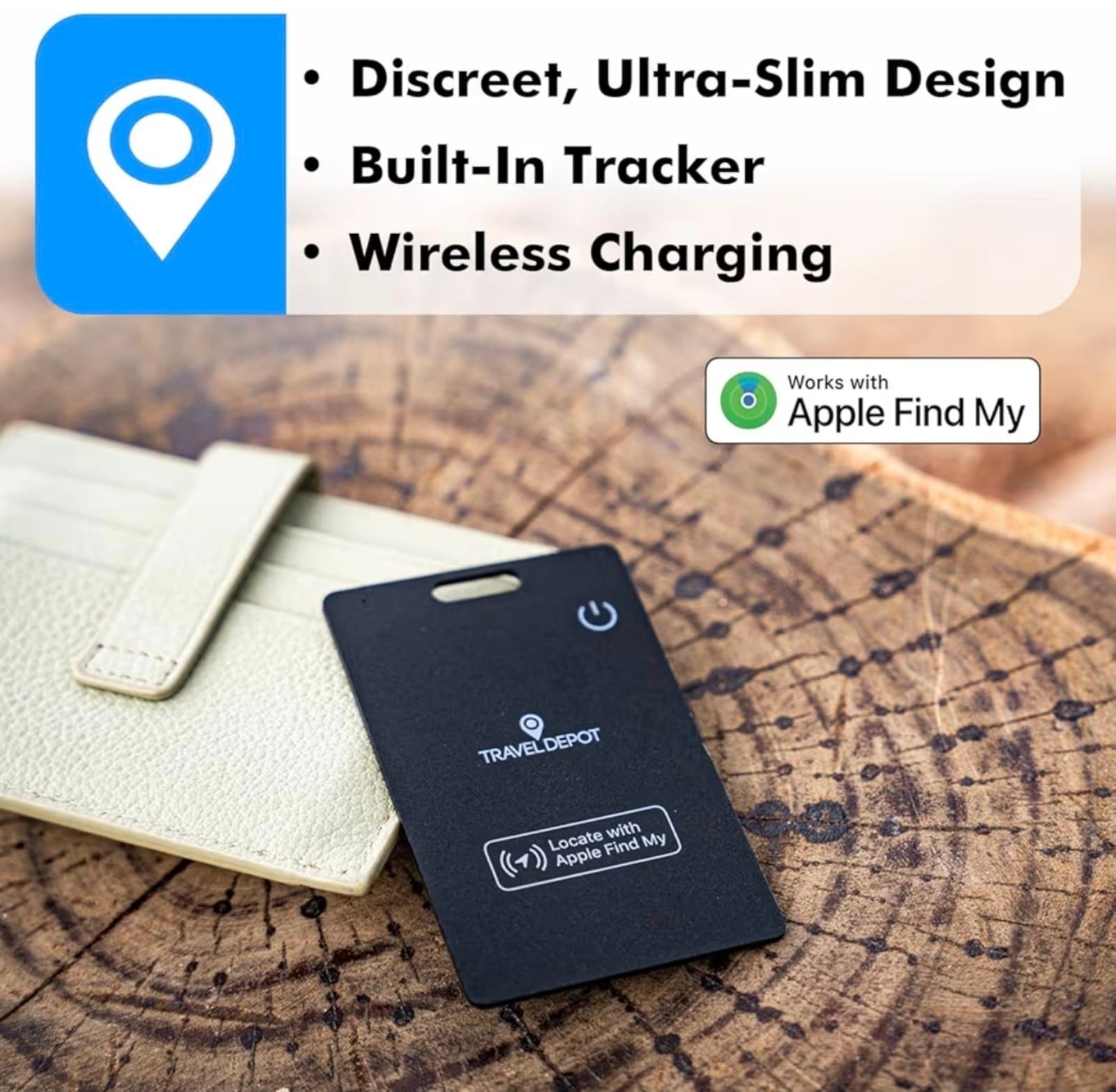 Wallet Tracker Card w/Wireless Charging [Apple MFi Certified] Rechargeable Thin - Thumbnail 2