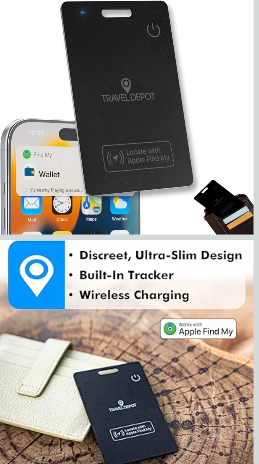 Wallet Tracker Card w/Wireless Charging [Apple MFi Certified] Rechargeable Thin
