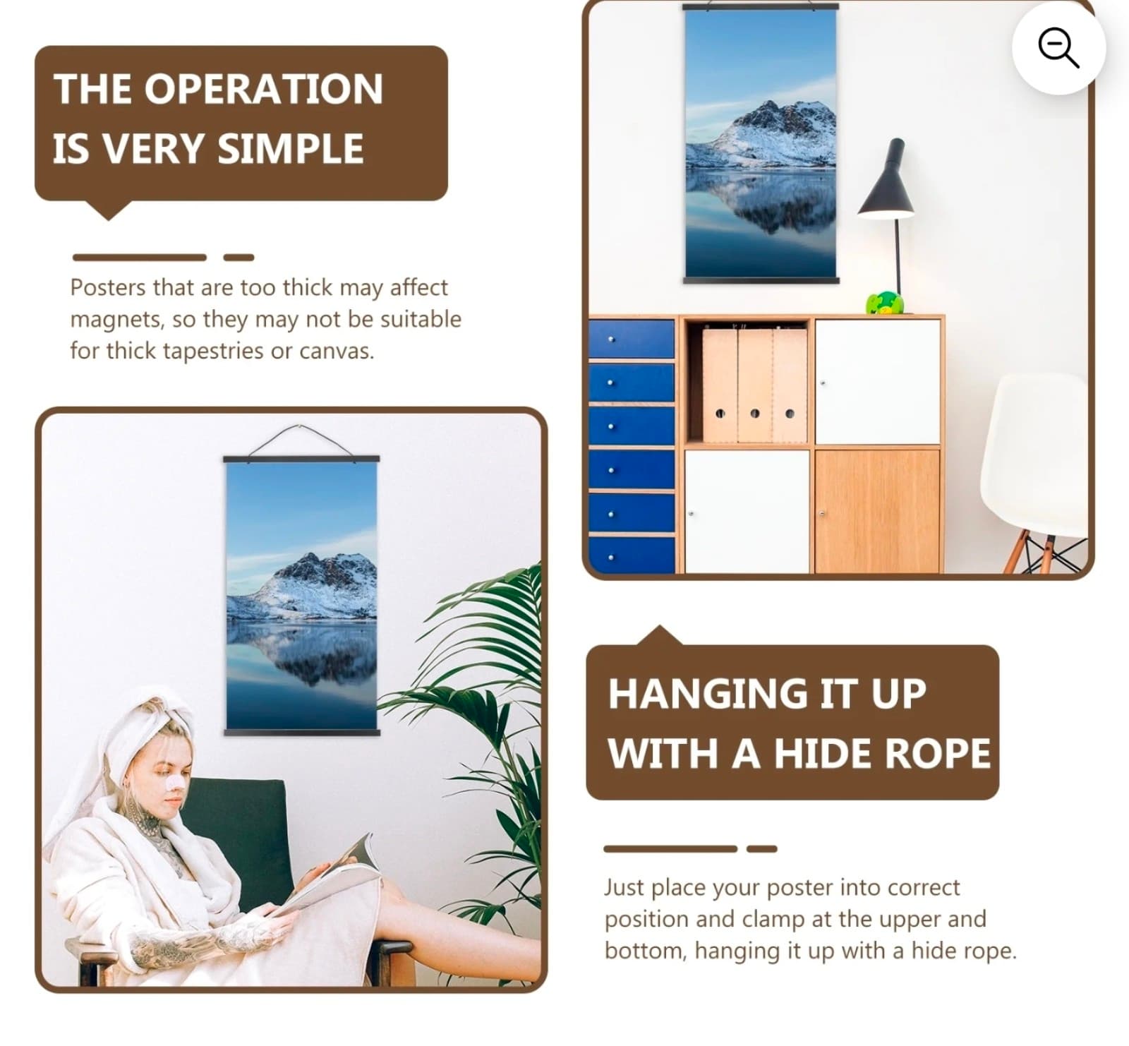 Magnetic Painting Hanger Posters Frame Wood Magnet Scroll Hanger - Thumbnail 2