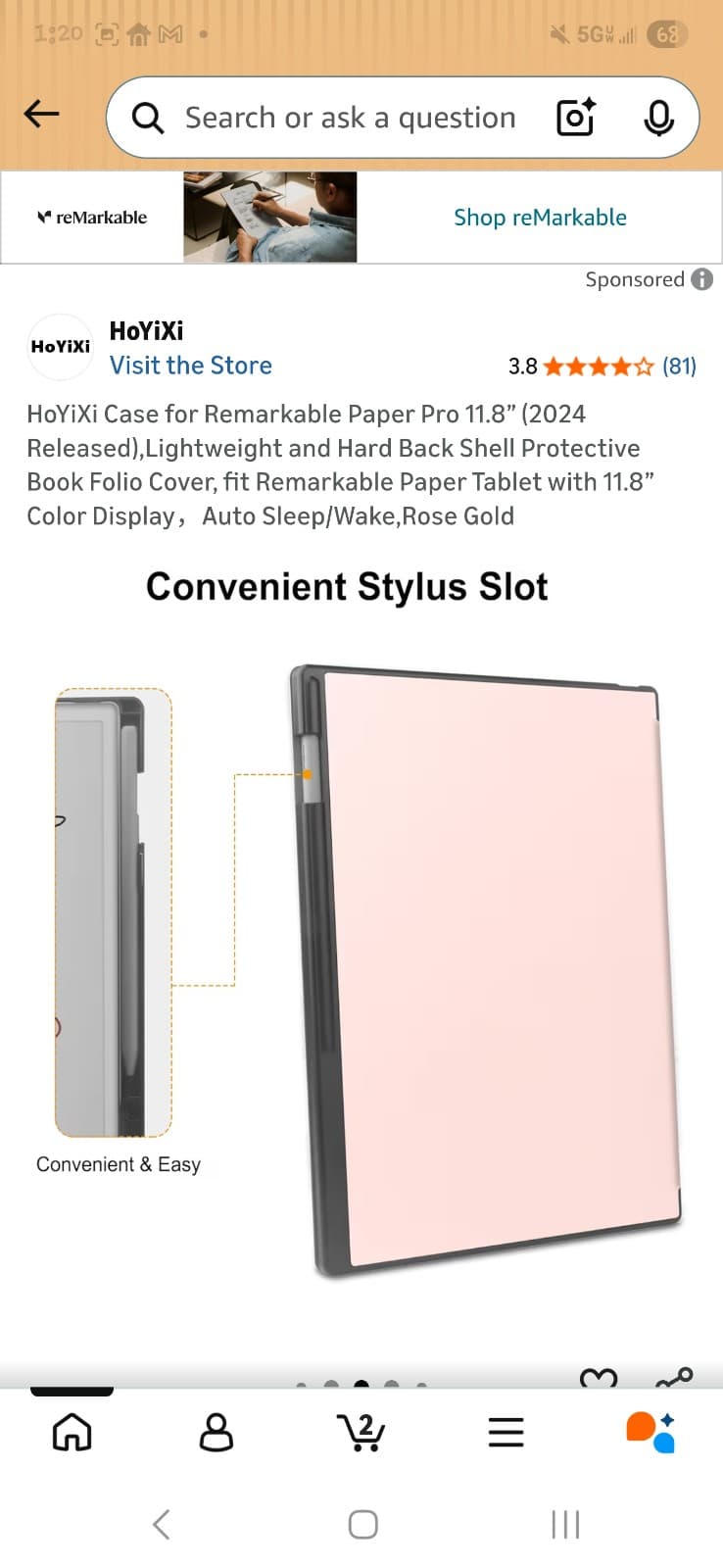 Remarkable Paper Pro 11.8” Case Pink Hard Shell - Thumbnail 2