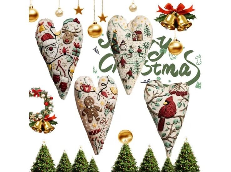 DIY Heart Embroidery Christmas Decoration,Hand Embroidery Christmas Ornaments Ki - Image 1