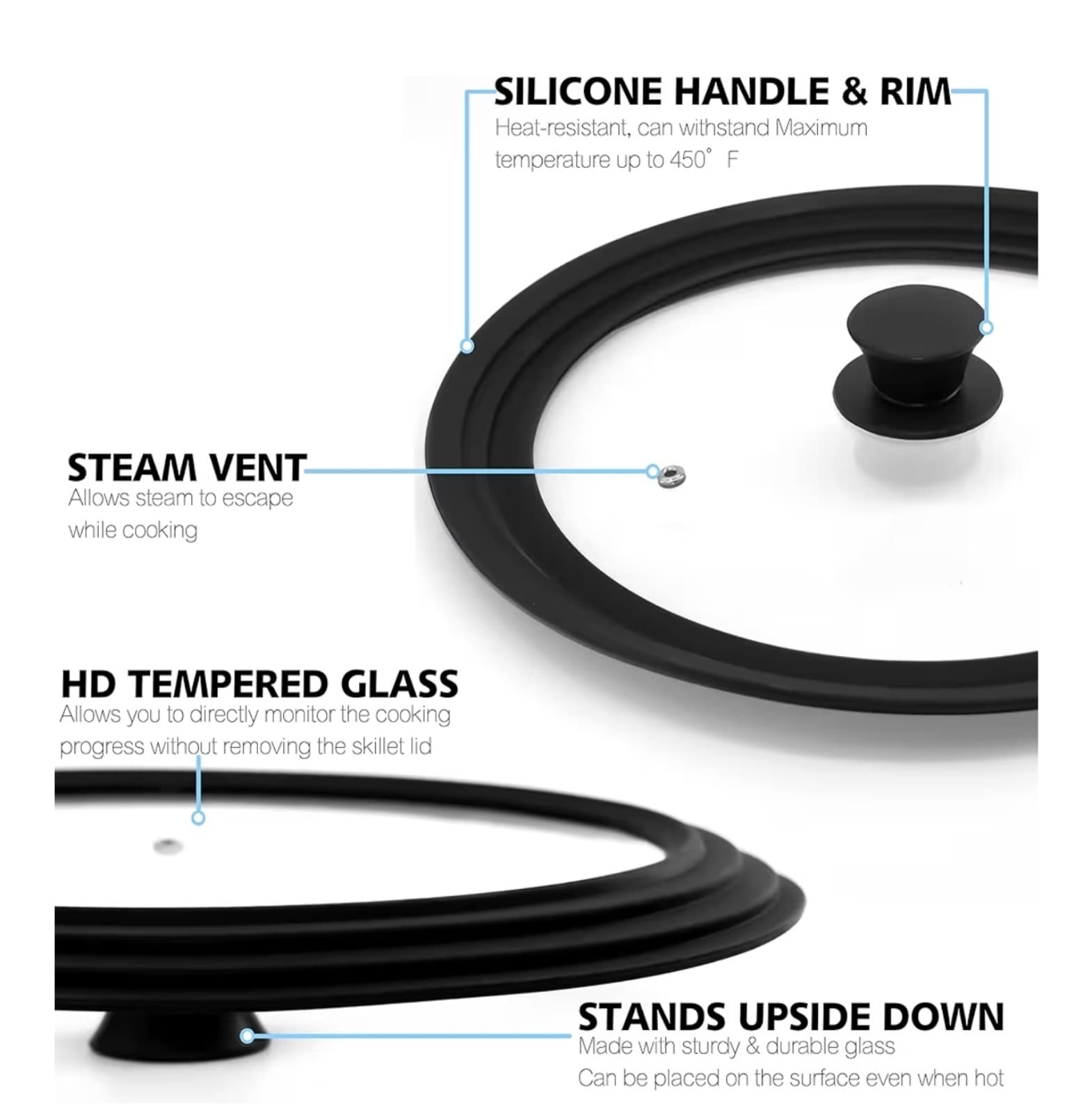 Silicone Universal Lid for Pots, Pans Tempered Glass fits 9.5, 10 & 11in - Thumbnail 6