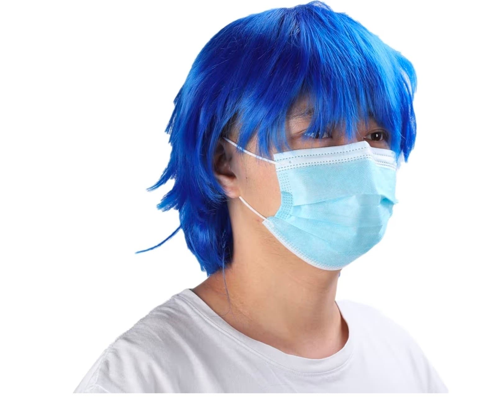 Cosplay Wig Men Men's Short Fluffy Cosplay Wig Anime Synthetic Hair Blue for Cos - Thumbnail 4