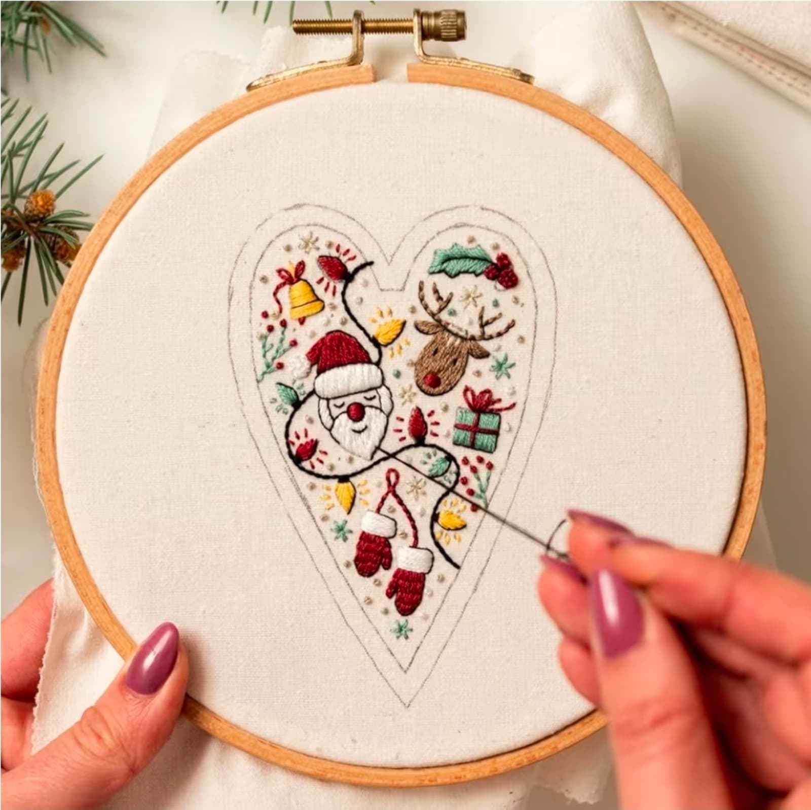 DIY Heart Embroidery Christmas Decoration,Hand Embroidery Christmas Ornaments Ki - Thumbnail 4