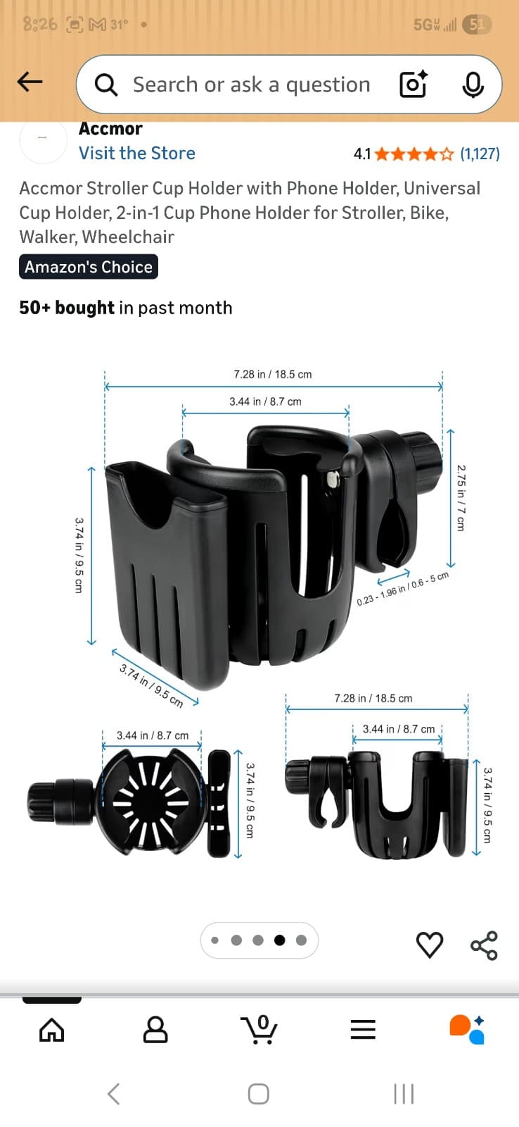 Stroller Cup Holder with Phone Holder, Universal Cup Holder, 2-in-1 Cup Phone Ho - Thumbnail 7