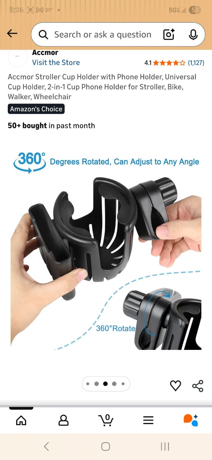 Stroller Cup Holder with Phone Holder, Universal Cup Holder, 2-in-1 Cup Phone Ho - Thumbnail 5