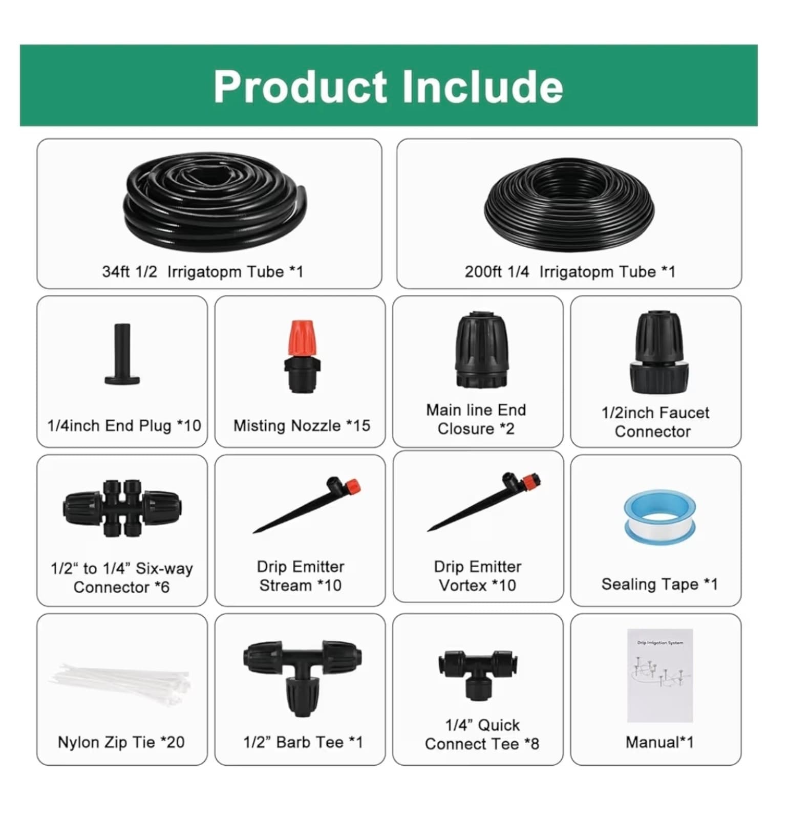 Complete 234FT Drip Irrigation System with 87 Quick Connectors - Automatic Sprin - Thumbnail 2