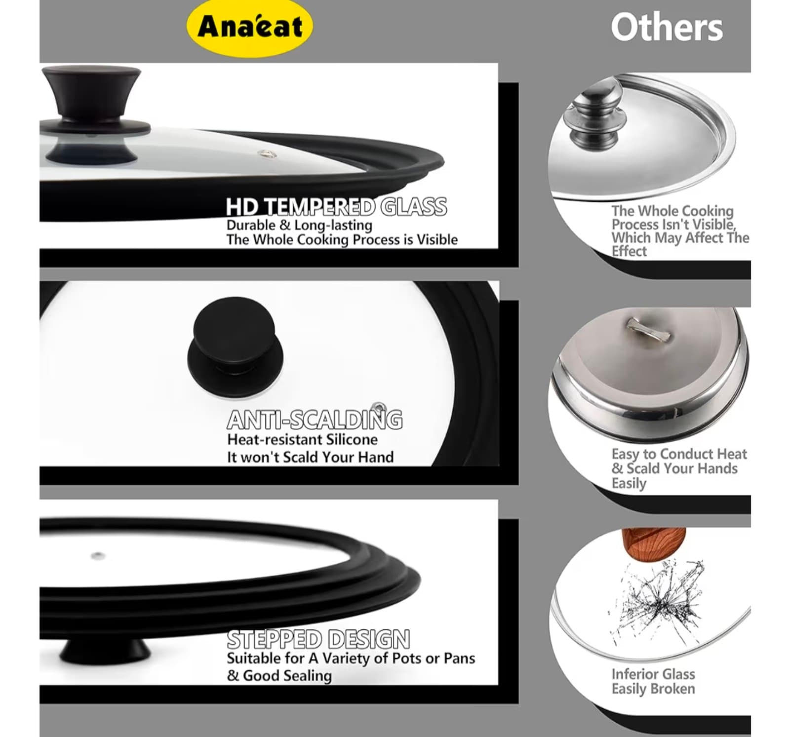 Silicone Universal Lid for Pots, Pans Tempered Glass fits 9.5, 10 & 11in - Thumbnail 7