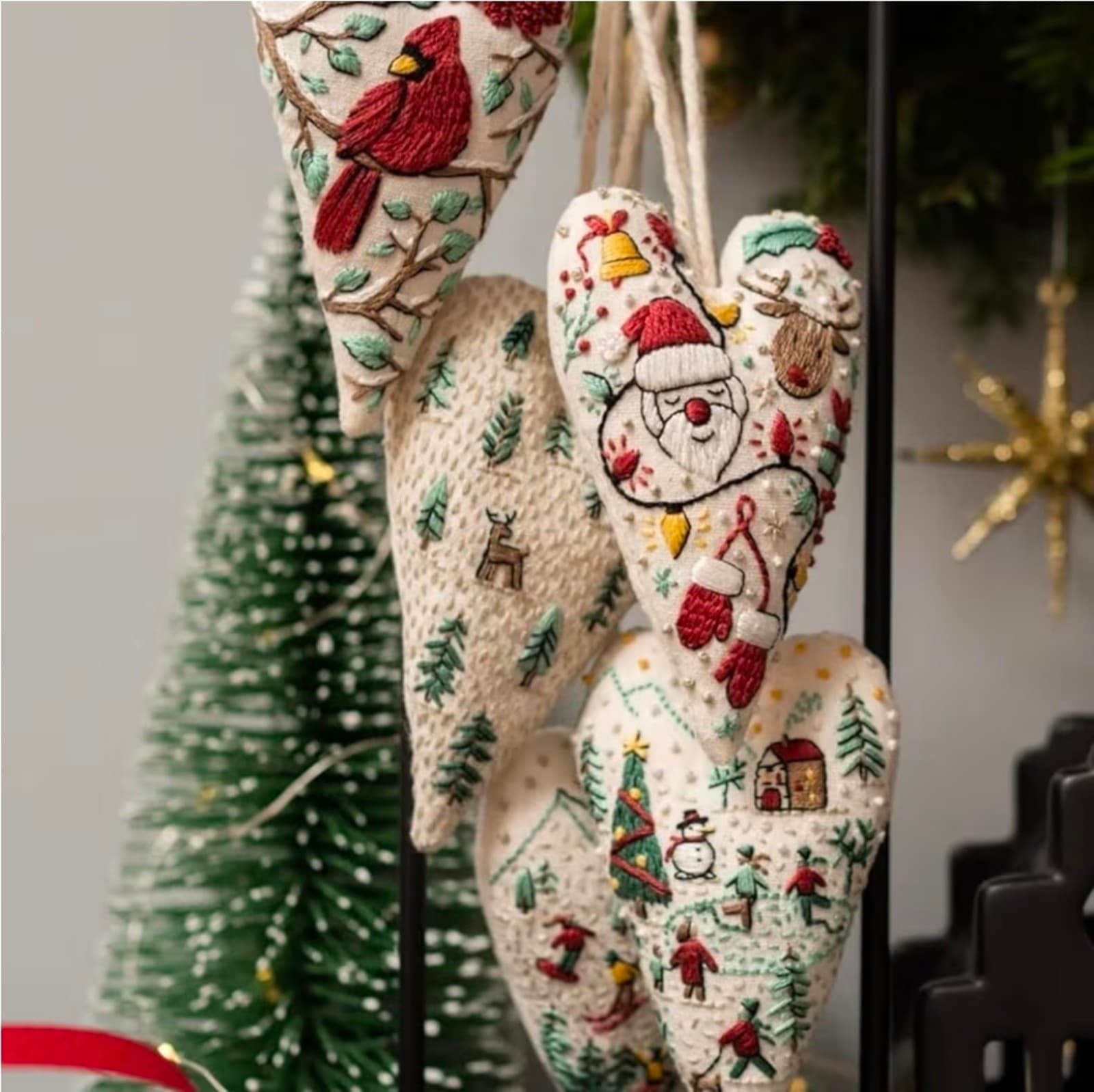 DIY Heart Embroidery Christmas Decoration,Hand Embroidery Christmas Ornaments Ki - Thumbnail 5