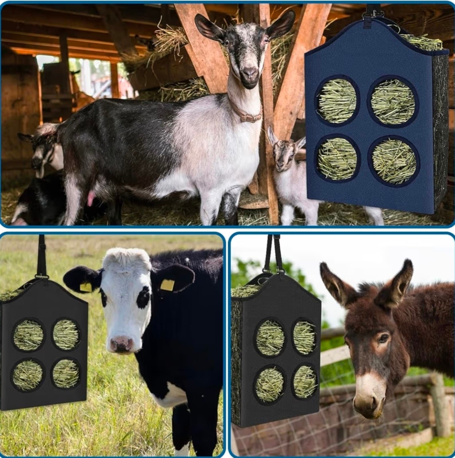 Hay Bags for Goats, Hanging Horses Slow Feed Hay Feeder with Metal Ring - Thumbnail 2