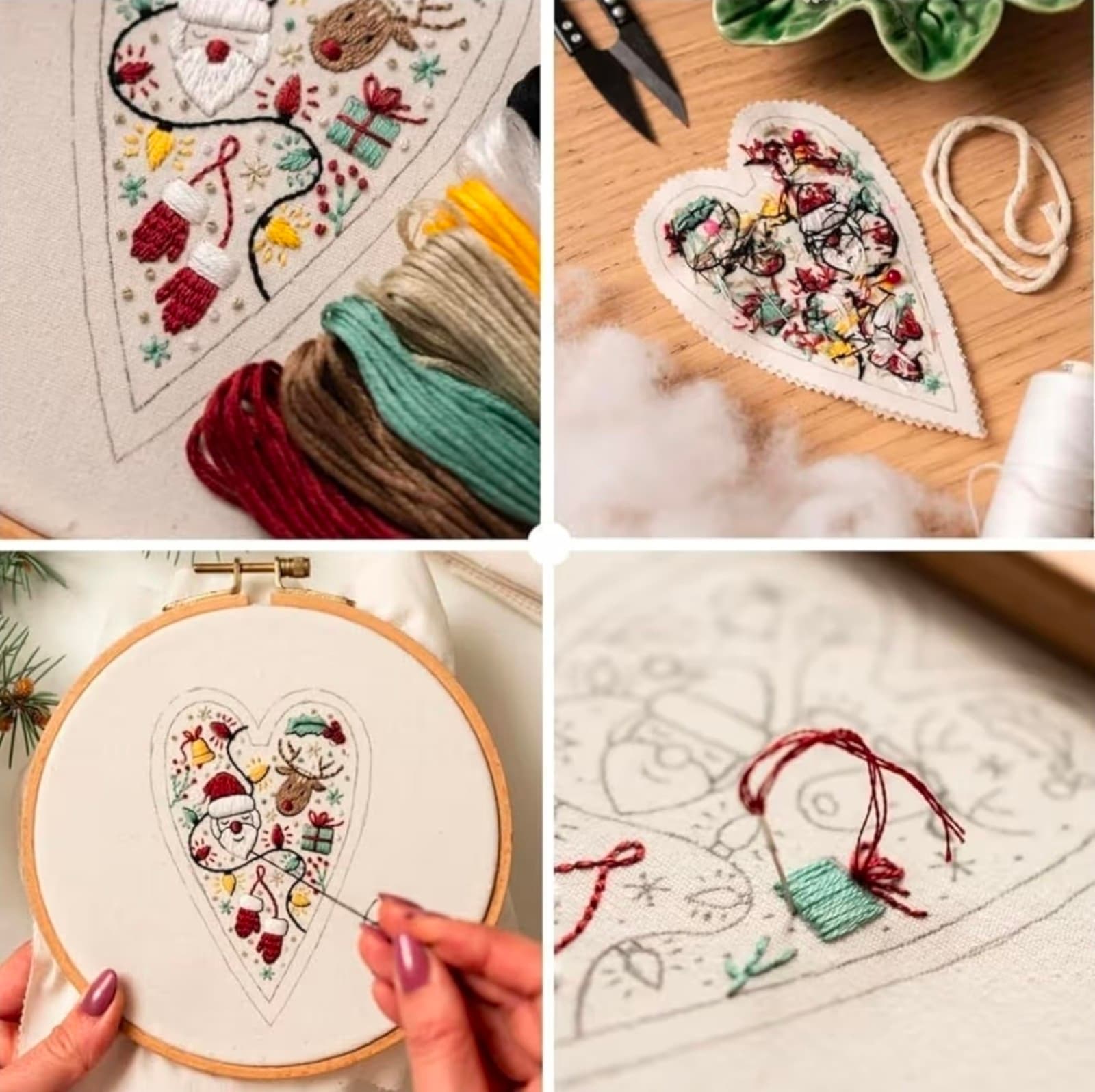 DIY Heart Embroidery Christmas Decoration,Hand Embroidery Christmas Ornaments Ki - Thumbnail 3