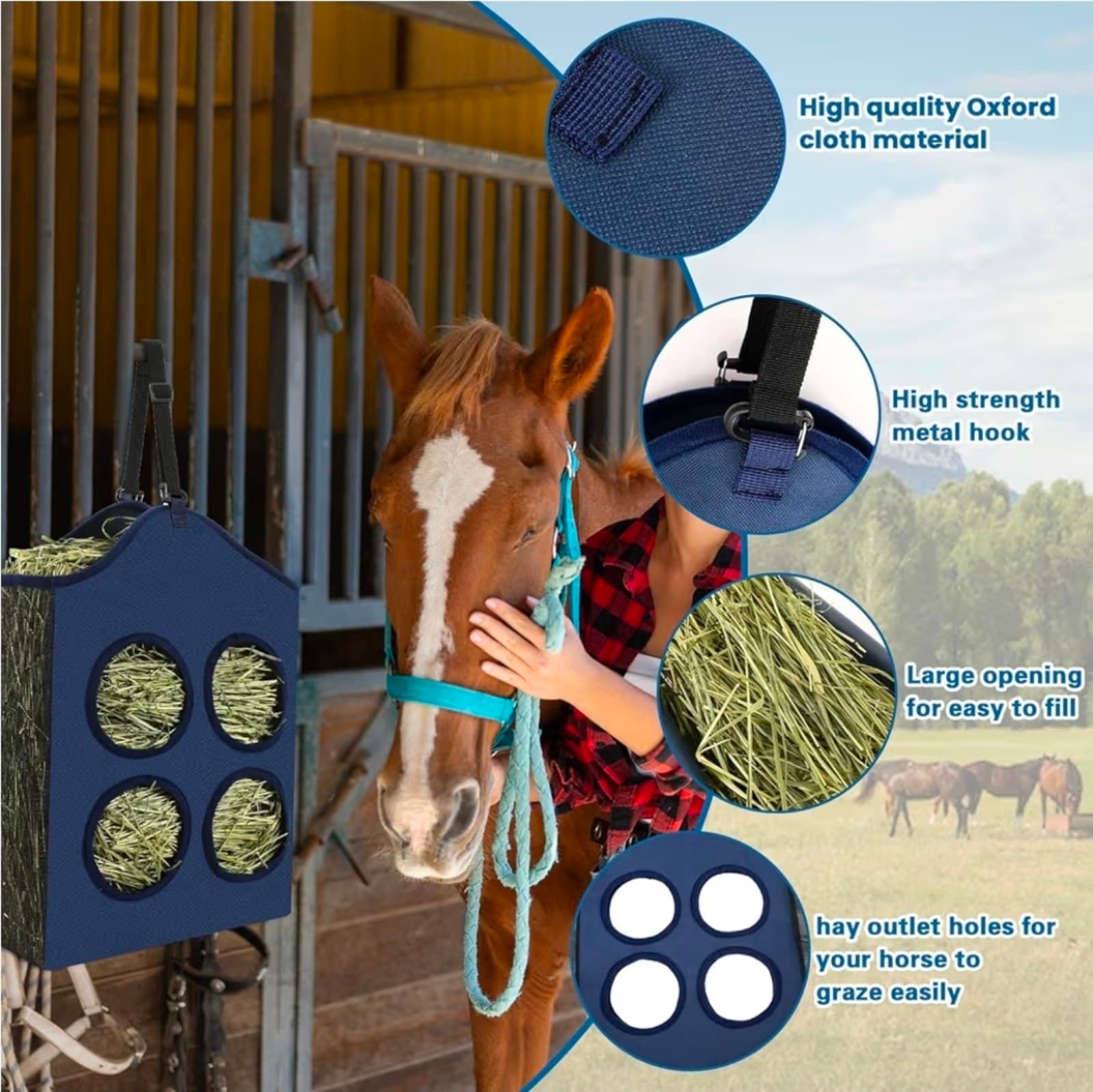 Hay Bags for Goats, Hanging Horses Slow Feed Hay Feeder with Metal Ring - Thumbnail 6