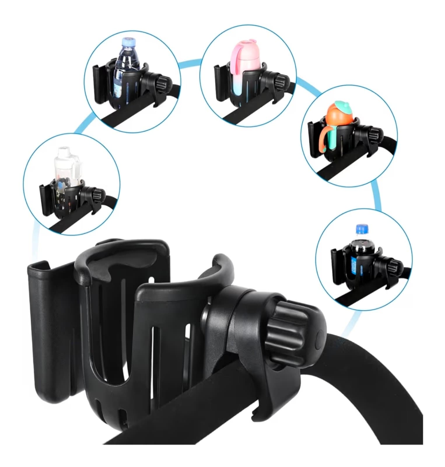 Stroller Cup Holder with Phone Holder, Universal Cup Holder, 2-in-1 Cup Phone Ho - Thumbnail 8