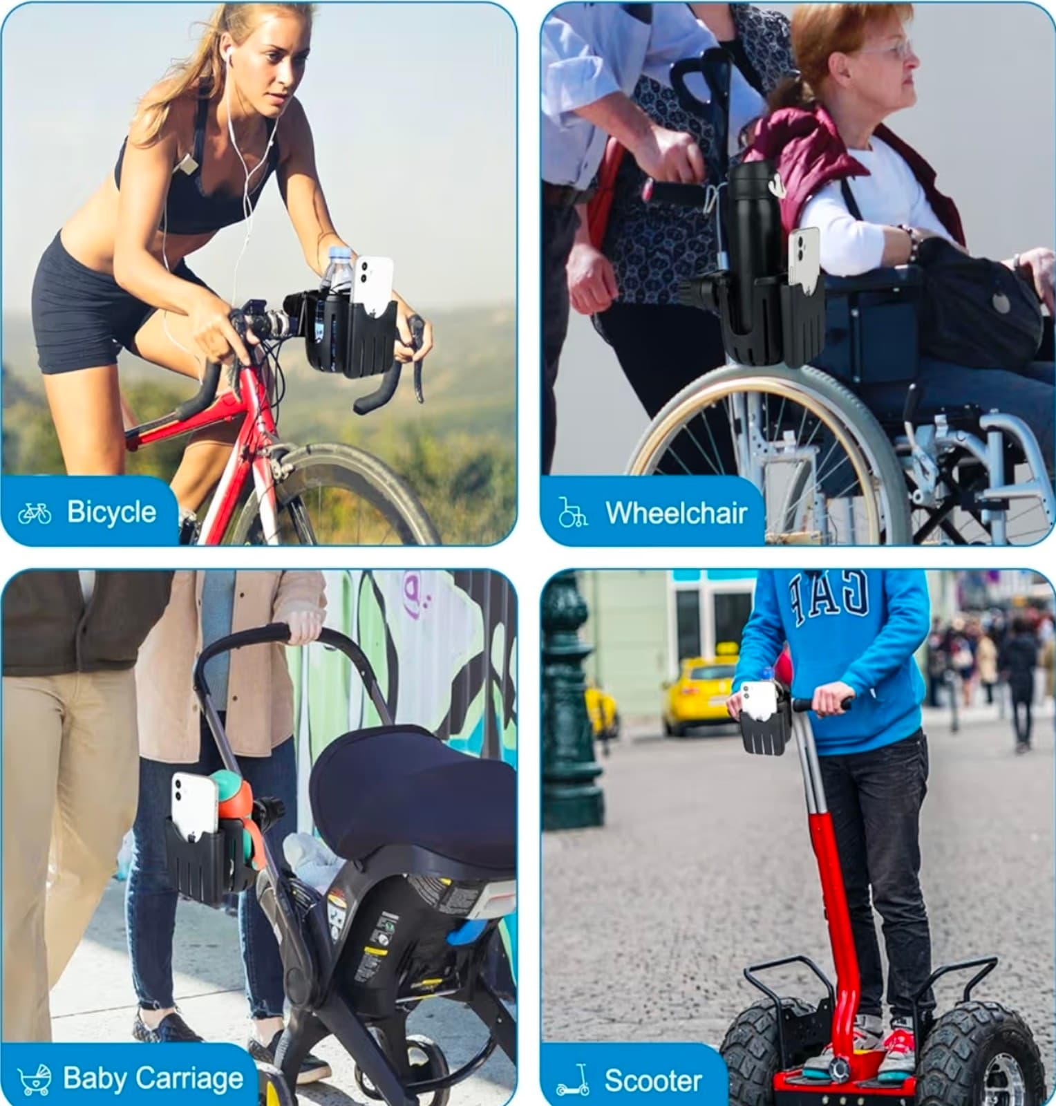 Stroller Cup Holder with Phone Holder, Universal Cup Holder, 2-in-1 Cup Phone Ho - Thumbnail 6