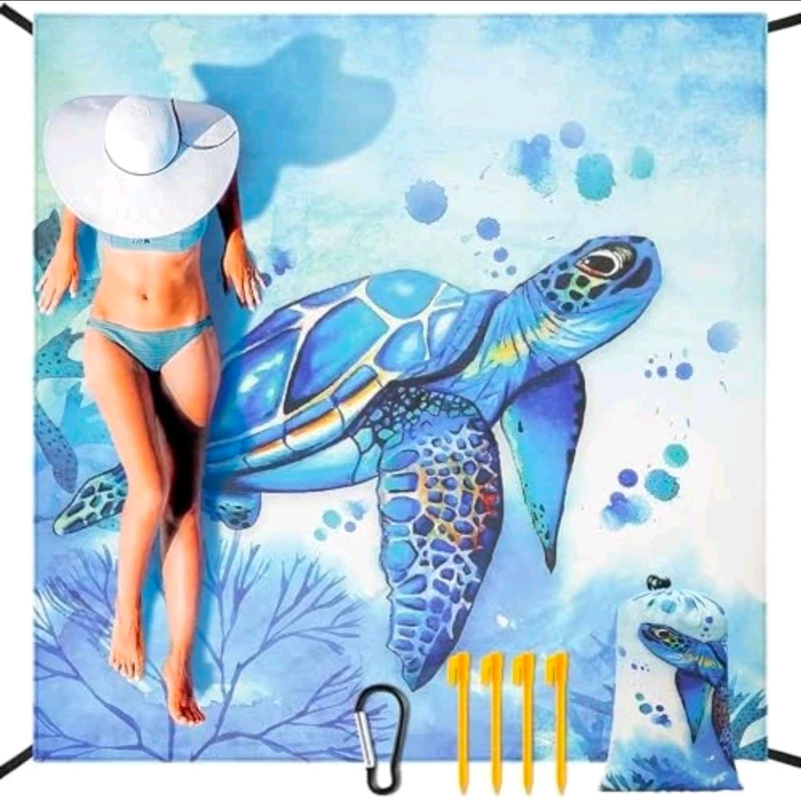 Beach Blanket Waterproof Sandproof XL 120" X 108" Sea Turtle 1-8ppl - Thumbnail 2