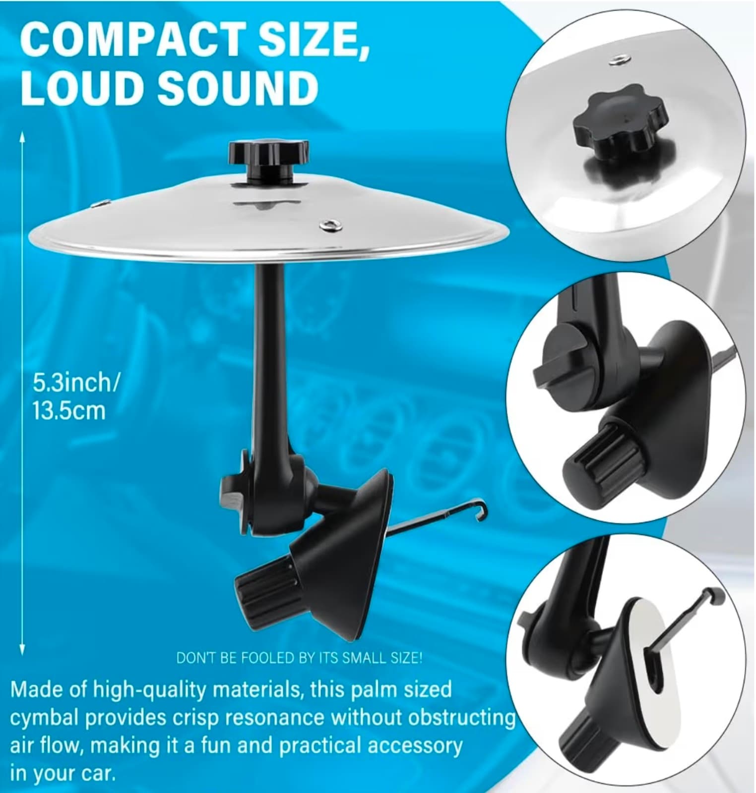 Car Cymbal Air Vent, Car Crash Cymbal, Durable Mini Drumcar Symbol Drum Air Vent - Thumbnail 7