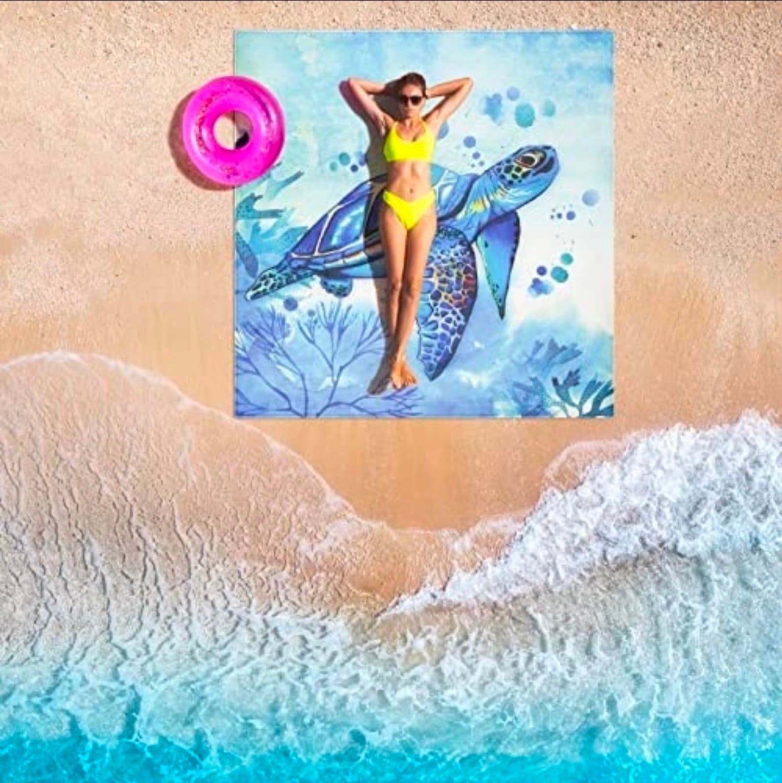 Beach Blanket Waterproof Sandproof XL 120" X 108" Sea Turtle 1-8ppl - Thumbnail 5