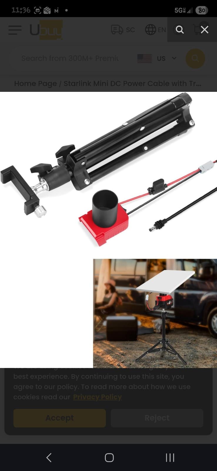 Starlink Mini DC Power Cable with Tripod for Milwaukee Battery - Adapter Base Co - Image 1