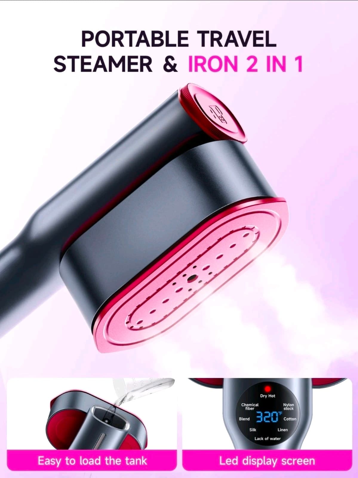 DRFLASH 2-in-1 Steamer & Iron for Clothes,15s Fast Heat-up Portable Steamer - Thumbnail 6