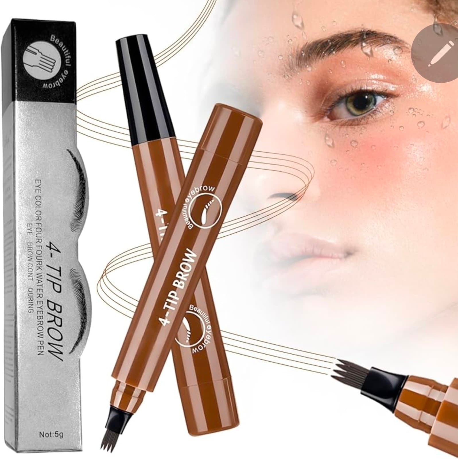 Microblading Eyebrow Pencil Waterproof 4-tip Eyebrow Pen Dark Brown - Image 1