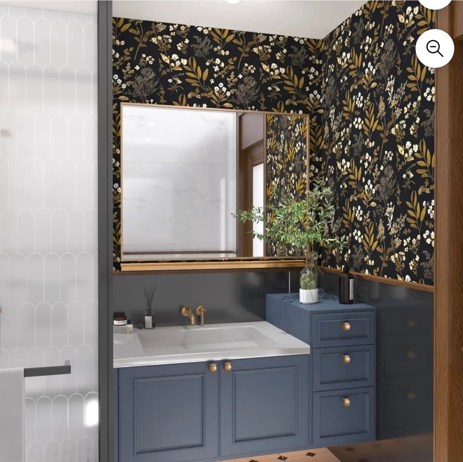 Peel and Stick Black Floral Wallpaper 17.5" x 393 Gold Leaf Contact Paper Viny - Thumbnail 4