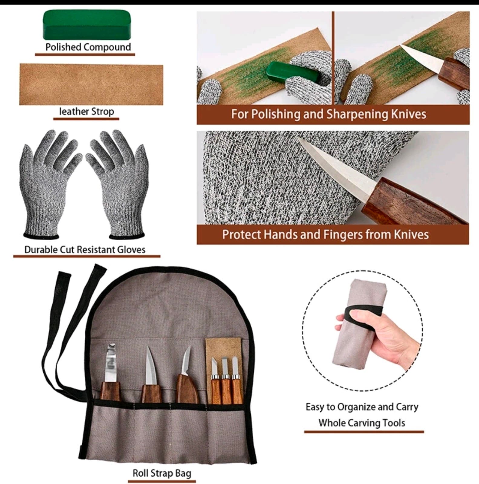 Woodworking Tool Set Whittling Hook Kit DIY Craft Hand Tools Set - Thumbnail 4