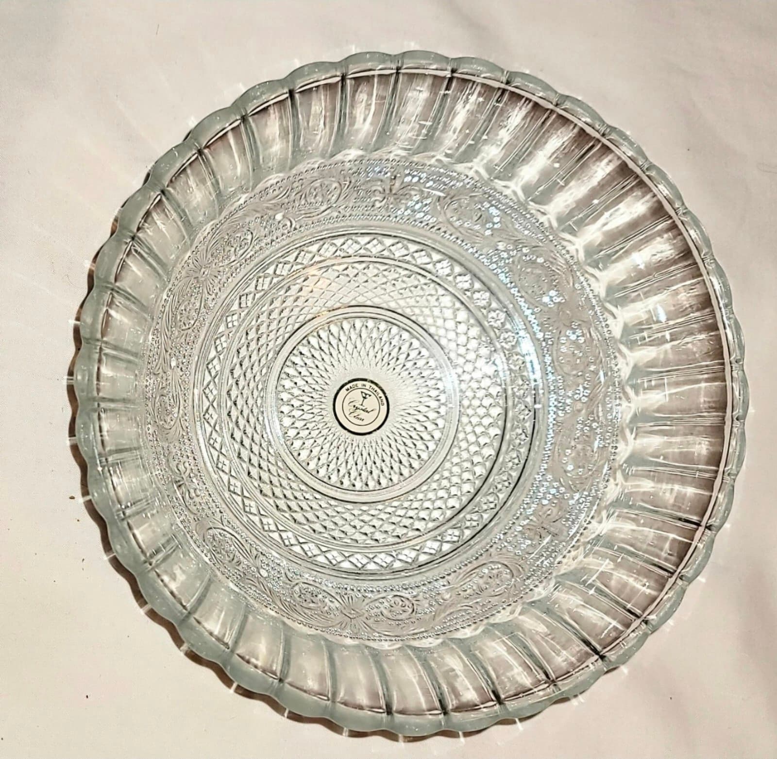 Vintage Crystal Clear KIG Mayasia Pressed Glass Large Bowl Made in Thailand - Image 1