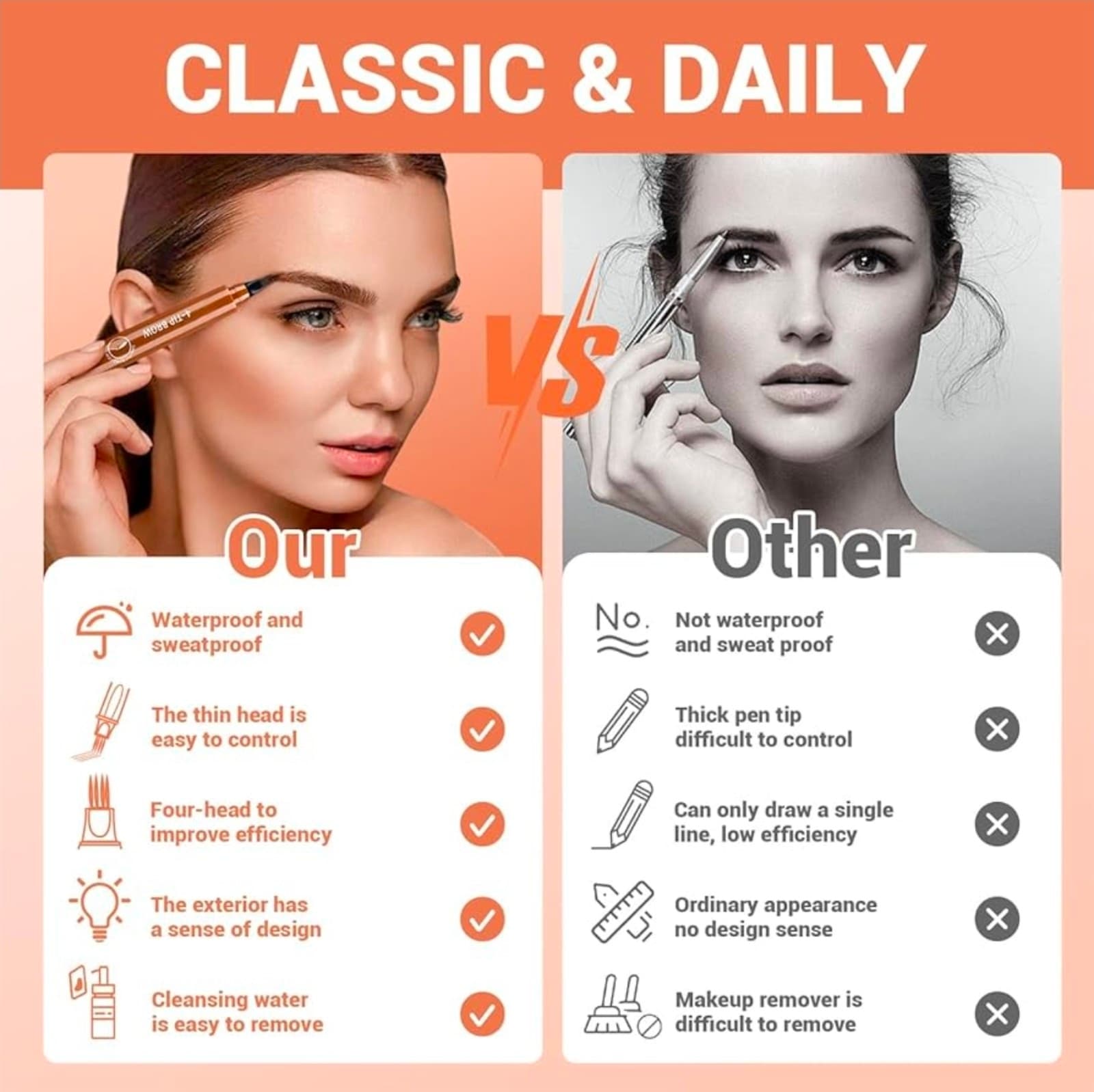 Microblading Eyebrow Pencil Waterproof 4-tip Eyebrow Pen Dark Brown - Thumbnail 5