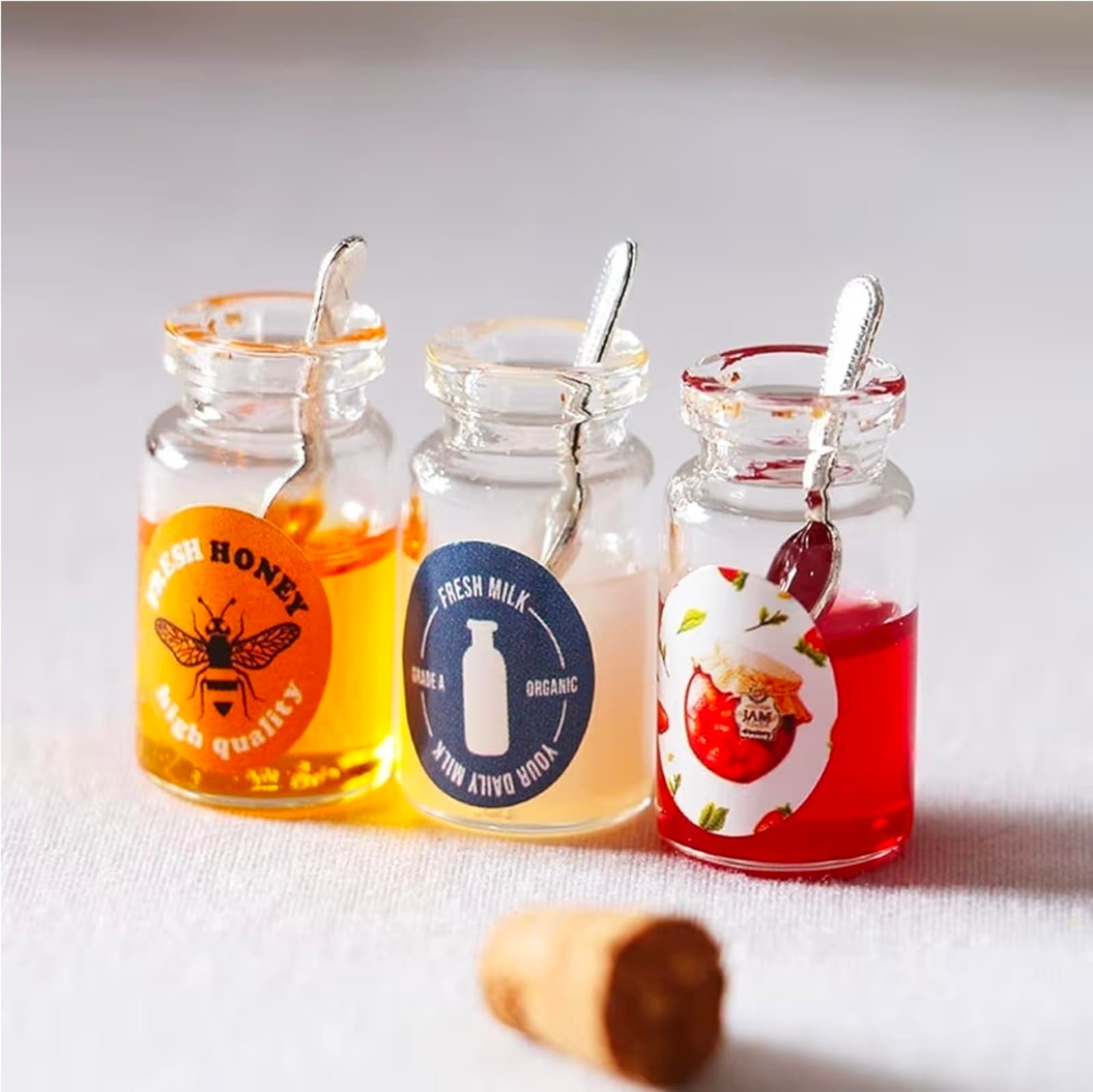 Miniature Dollhouse Accessory, Resin Mini Jam Dollhouse Milk Honey Strawberry Ja - Thumbnail 4