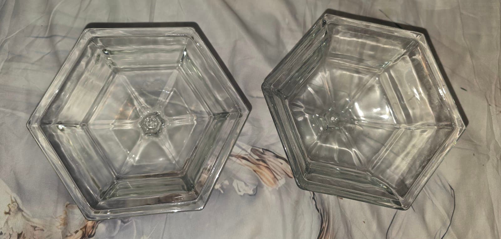 Vtg Glass Octagon Shaped Dish/Bowl Atop Pedestal Heavy &Thick Set of 2 - Image 1