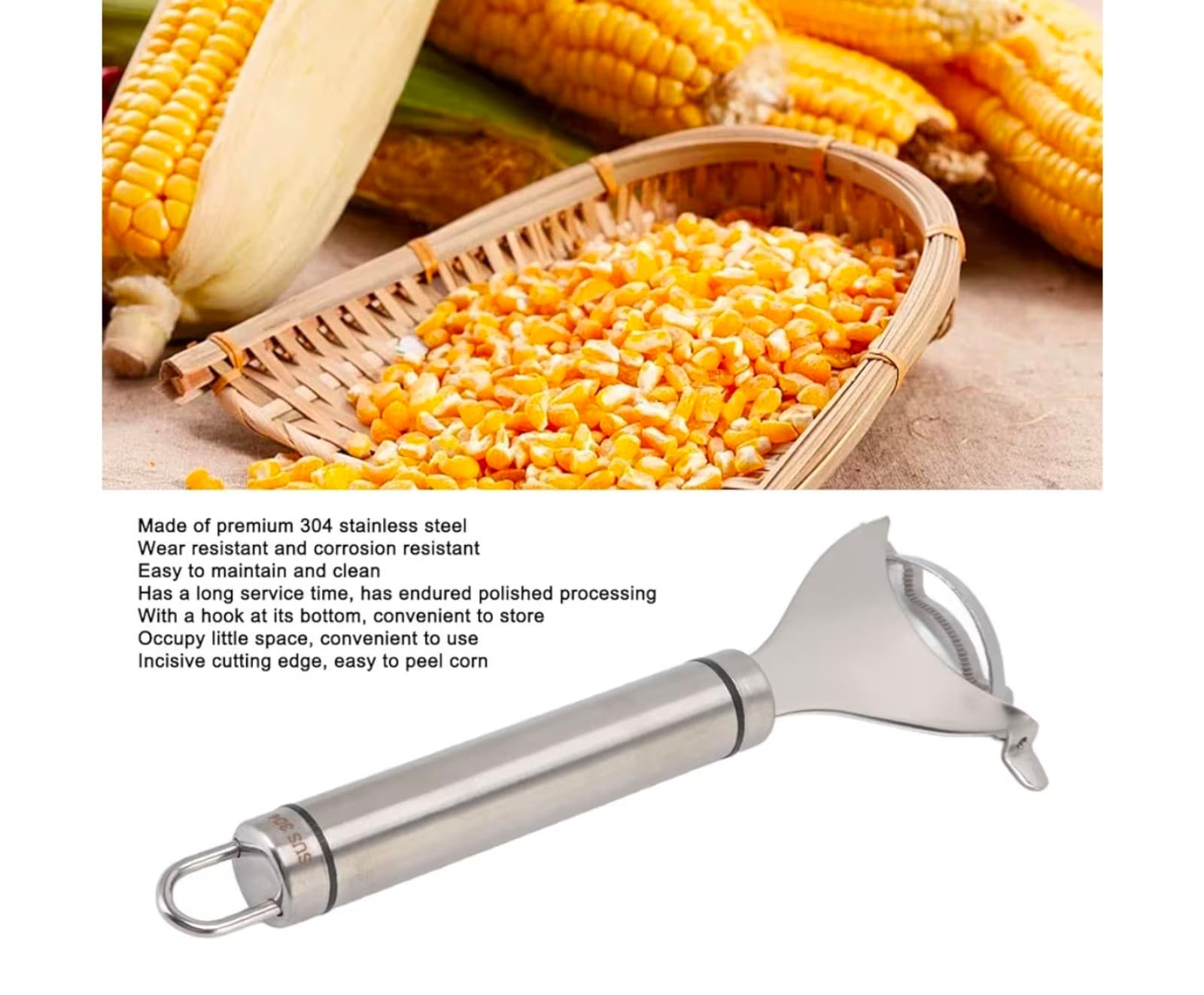 Corn Cutter Peeler, Portable Corn Cob Peeler Corn Stripper Comfortable Handle Co - Thumbnail 5