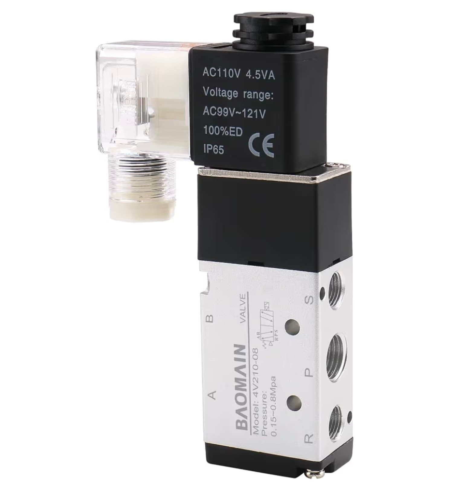 Baomain 4V210-08 Electric Solenoid Valve, 110V AC 2- Position 5-Way 1/4" PT Port - Thumbnail 9