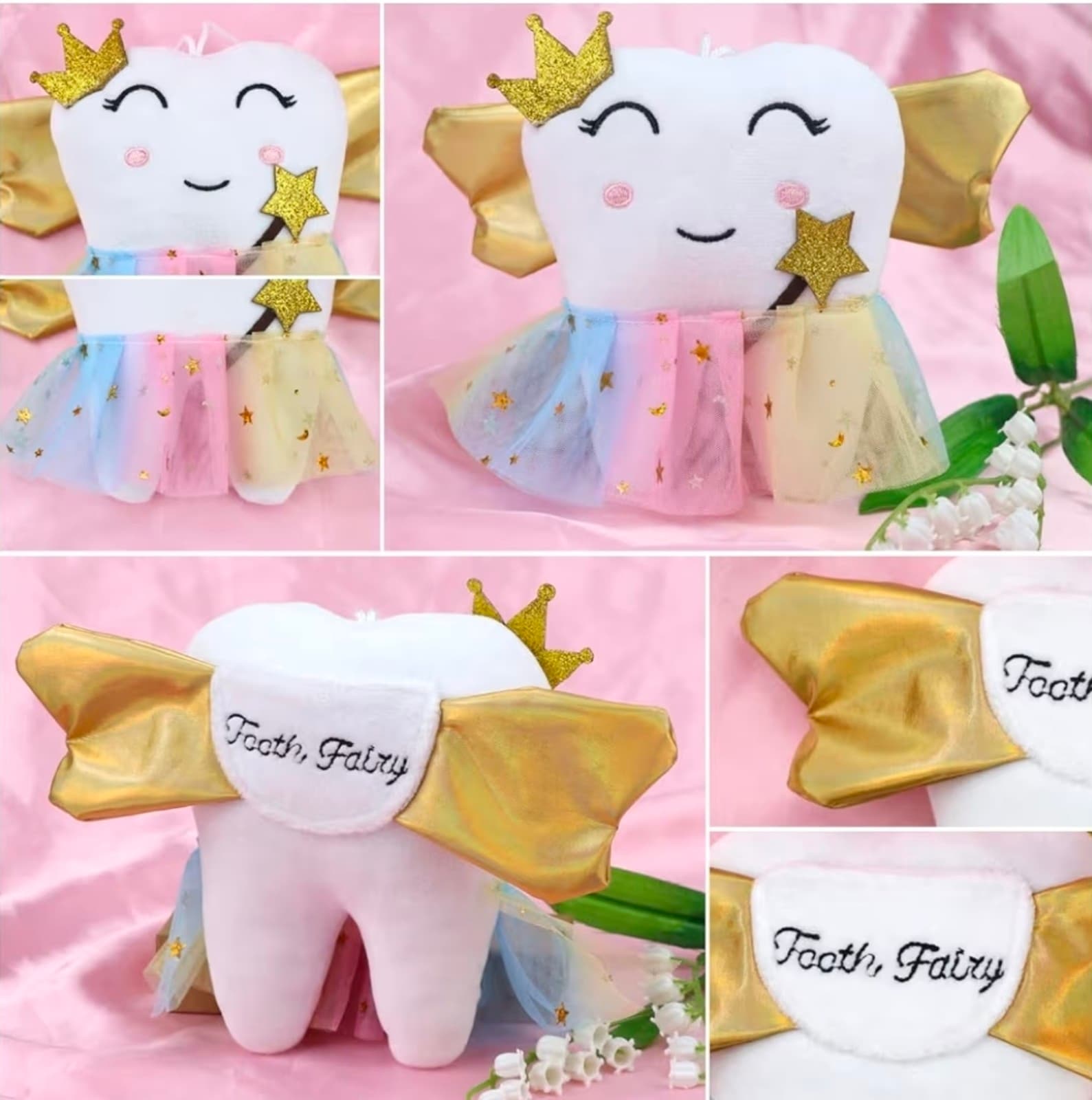 Tooth Fairy Pillow with Wings & Colorful Skirt Tooth Fairy Doll - Thumbnail 4