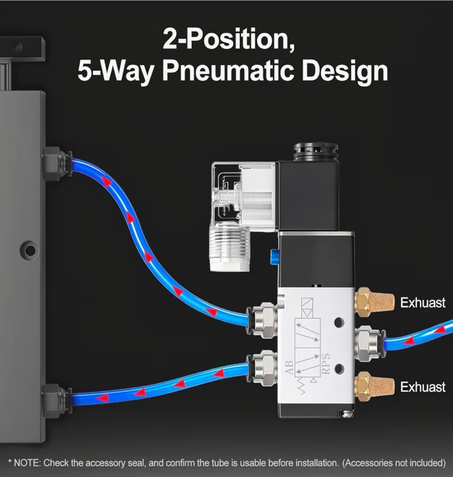 Baomain 4V210-08 Electric Solenoid Valve, 110V AC 2- Position 5-Way 1/4" PT Port - Thumbnail 4