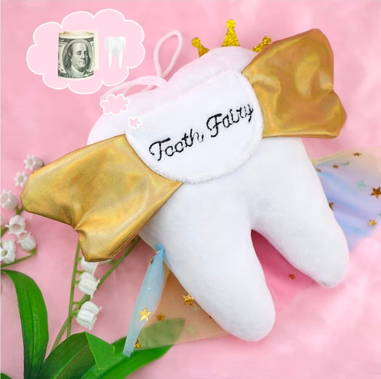 Tooth Fairy Pillow with Wings & Colorful Skirt Tooth Fairy Doll - Thumbnail 2